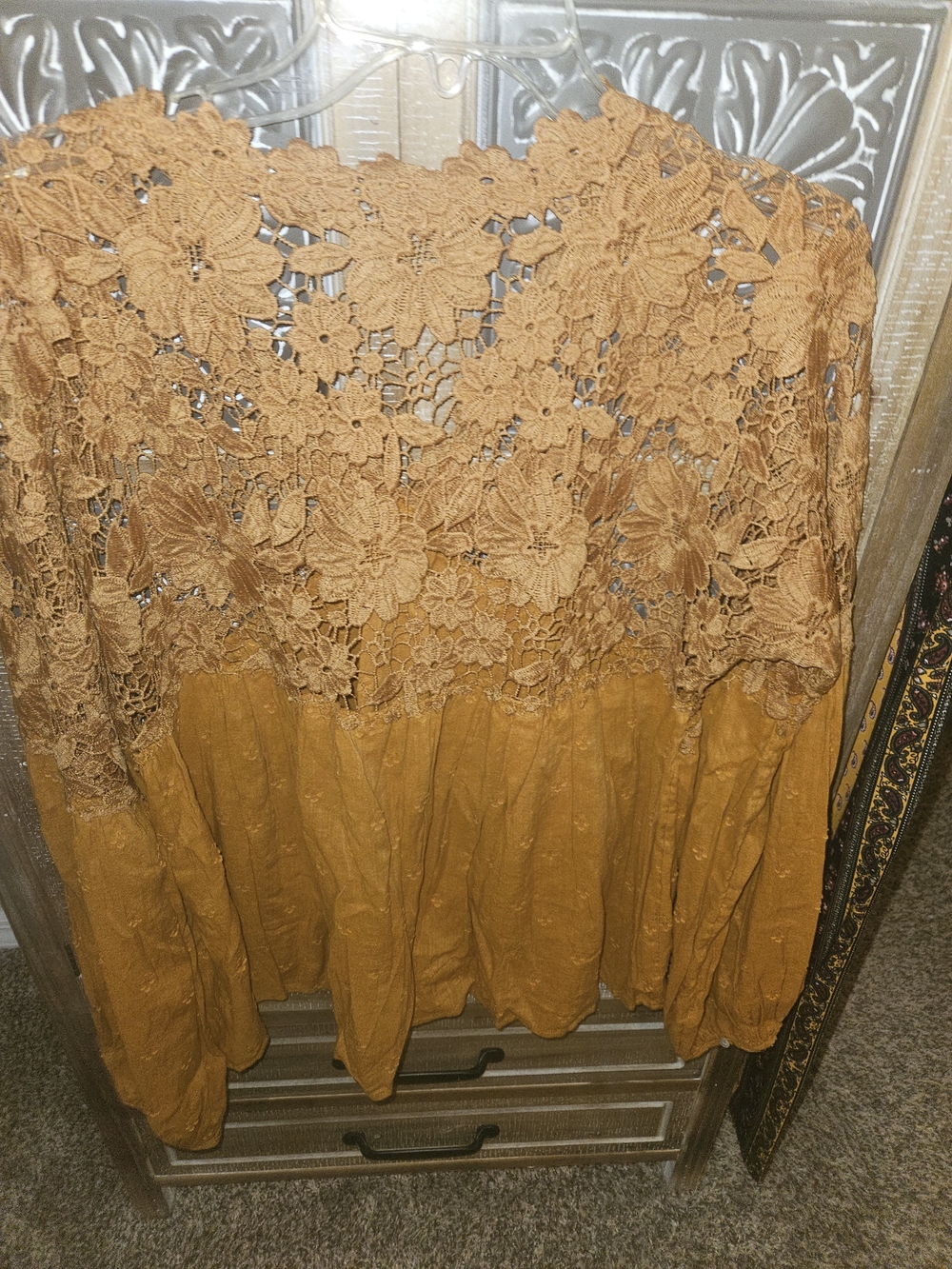 No Comment Paris Printed Boho Top in Mustard and Black With Matching Leggings - Picture 3 of 7